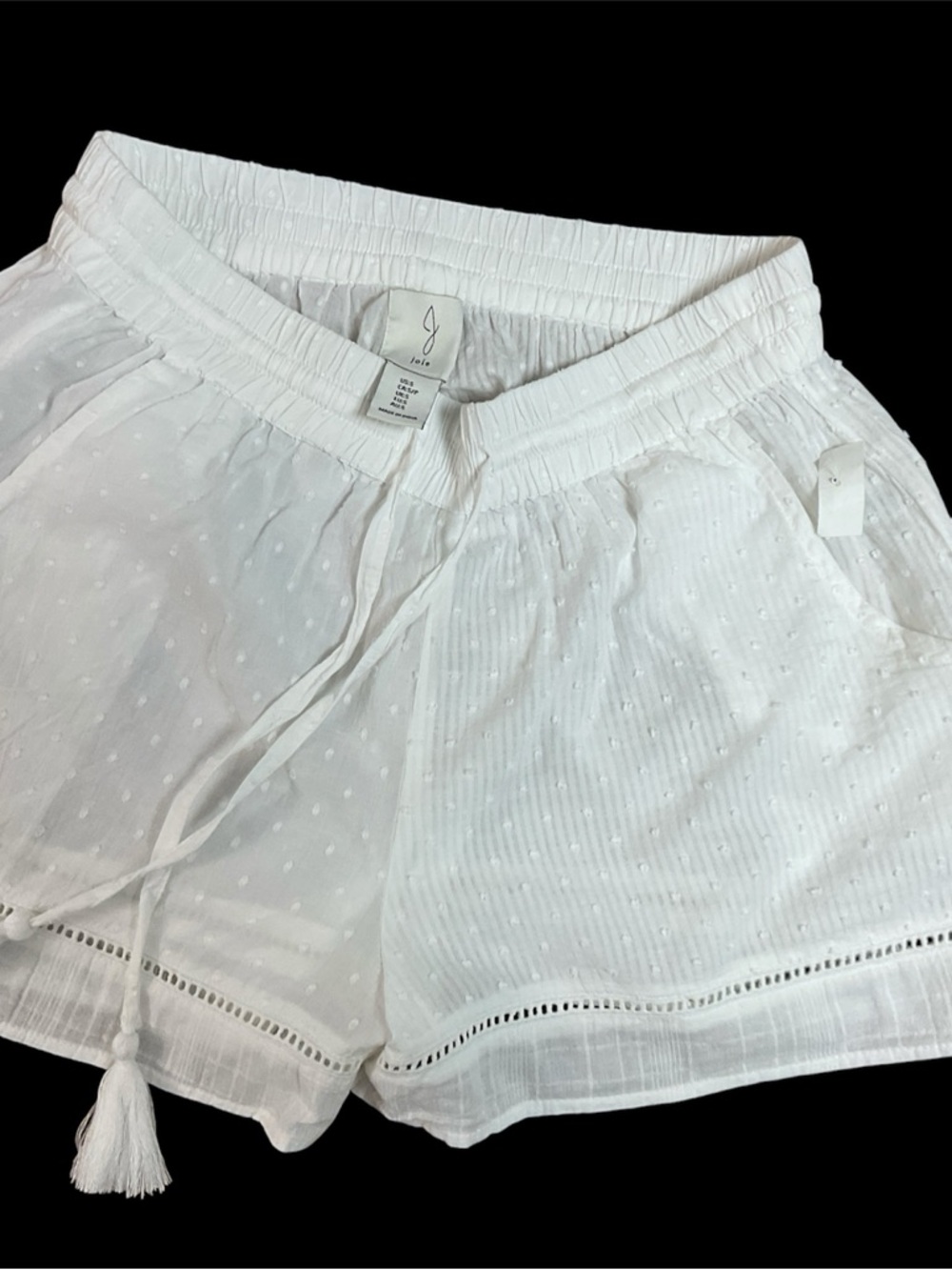 Joie "Bayan" White Swiss Dot Cotton Shorts with Tassel Drawstring - Size S